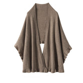 Lightweight Knit Wrap 100% Cashmere Ruffle-Edge Cape Trim Shawl